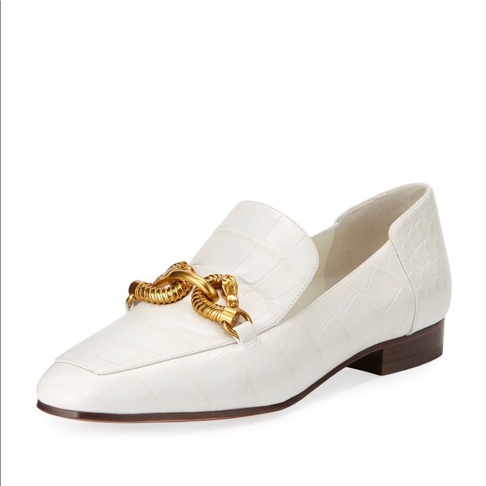 Tory Burch Jessa White Loafers with Gold Accent